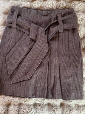 Wool Two Tone Brown Belted Skirt